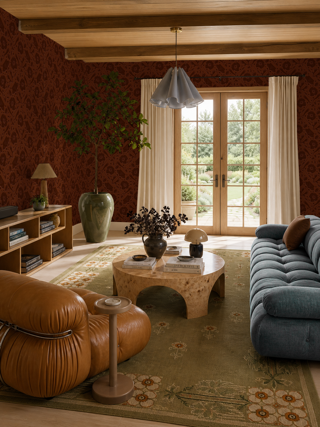 Poppy Pavilion Wallpaper, rust