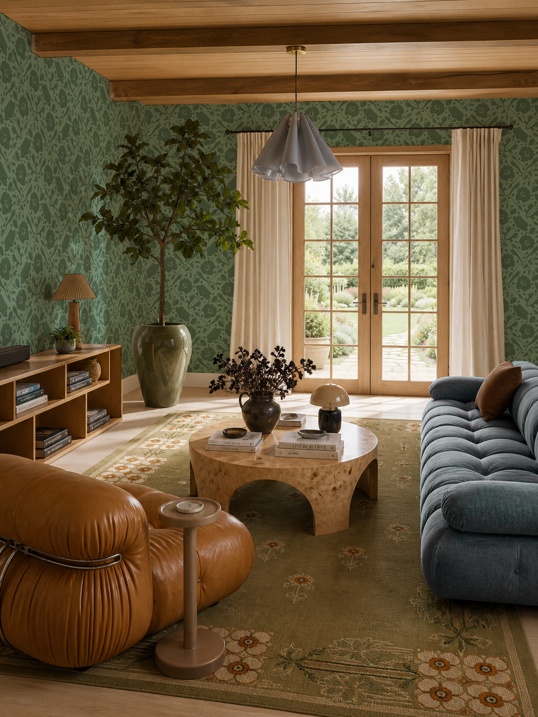 Poppy Pavilion Wallpaper, sage