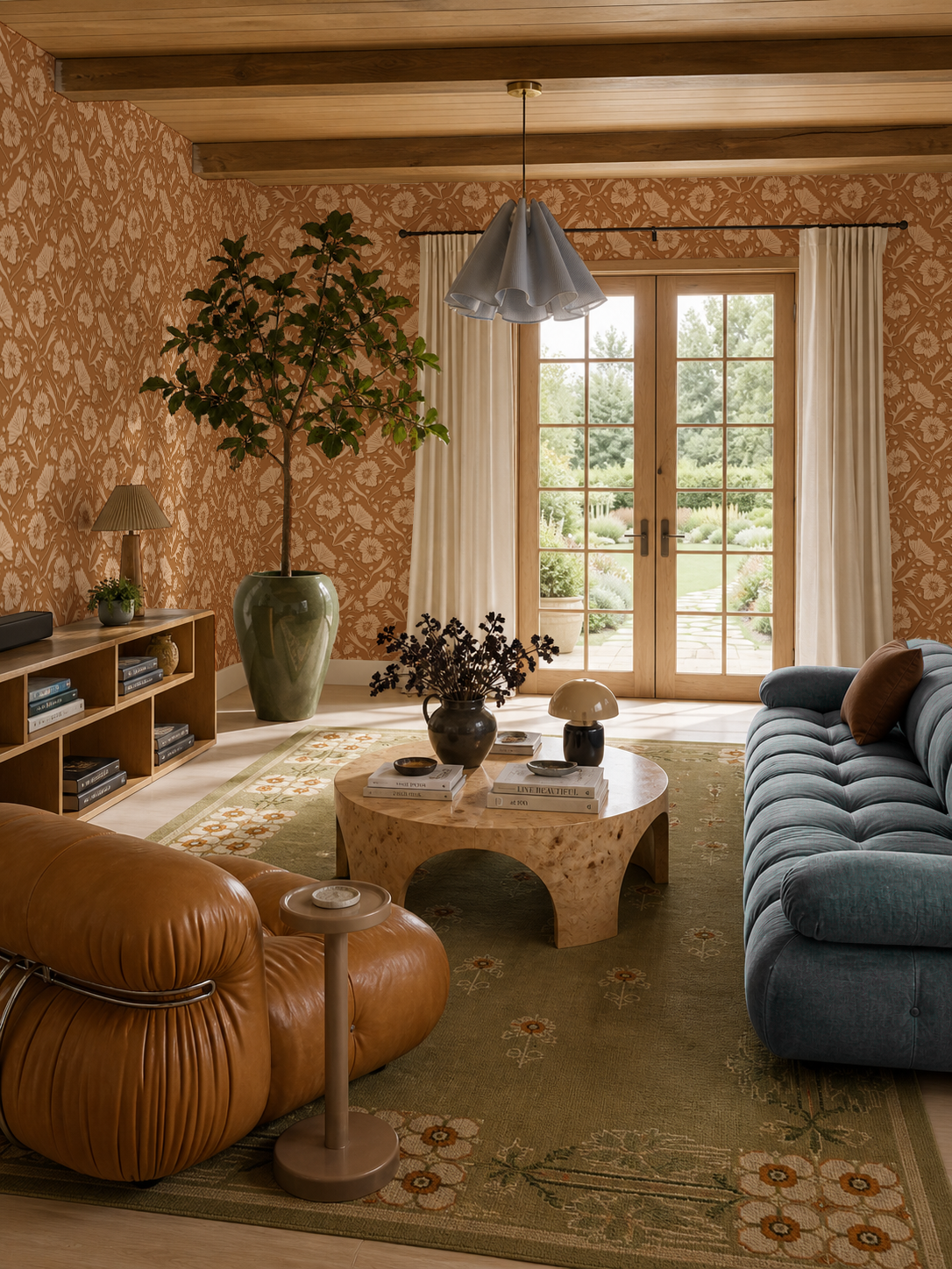 Poppy Pavilion Wallpaper, salted caramel