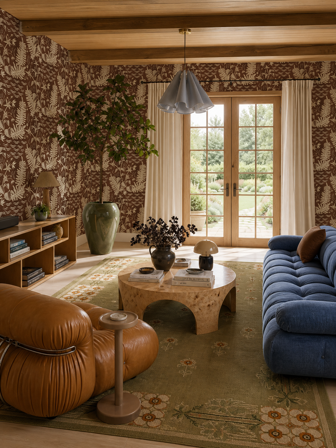 Verdant Folia Wallpaper, brown and off-white