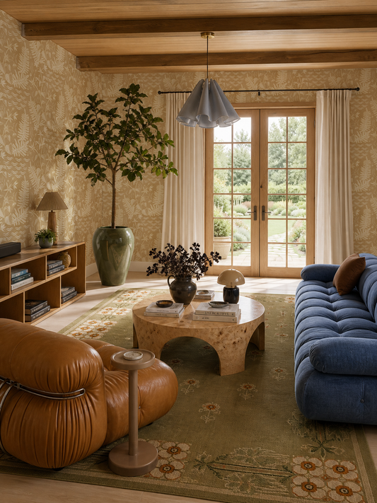 Verdant Folia Wallpaper, butter yellow and off-white