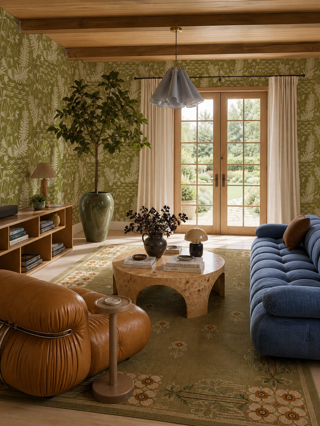 Verdant Folia Wallpaper, chartreuse and off-white