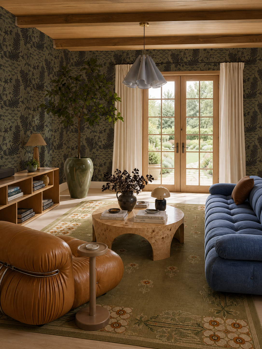 Verdant Folia Wallpaper, dark olive and charcoal