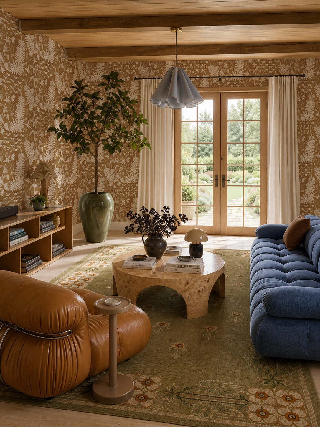 Verdant Folia Wallpaper, honey and off-white