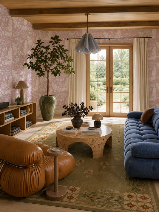 Verdant Folia Wallpaper, light lilac and off-white