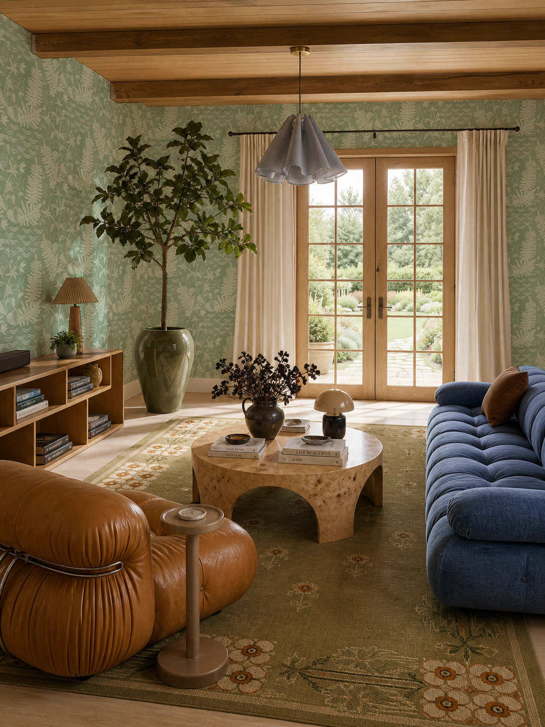 Verdant Folia Wallpaper, sage and off-white
