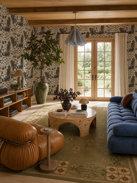 Verdant Folia Wallpaper, neutral and charcoal