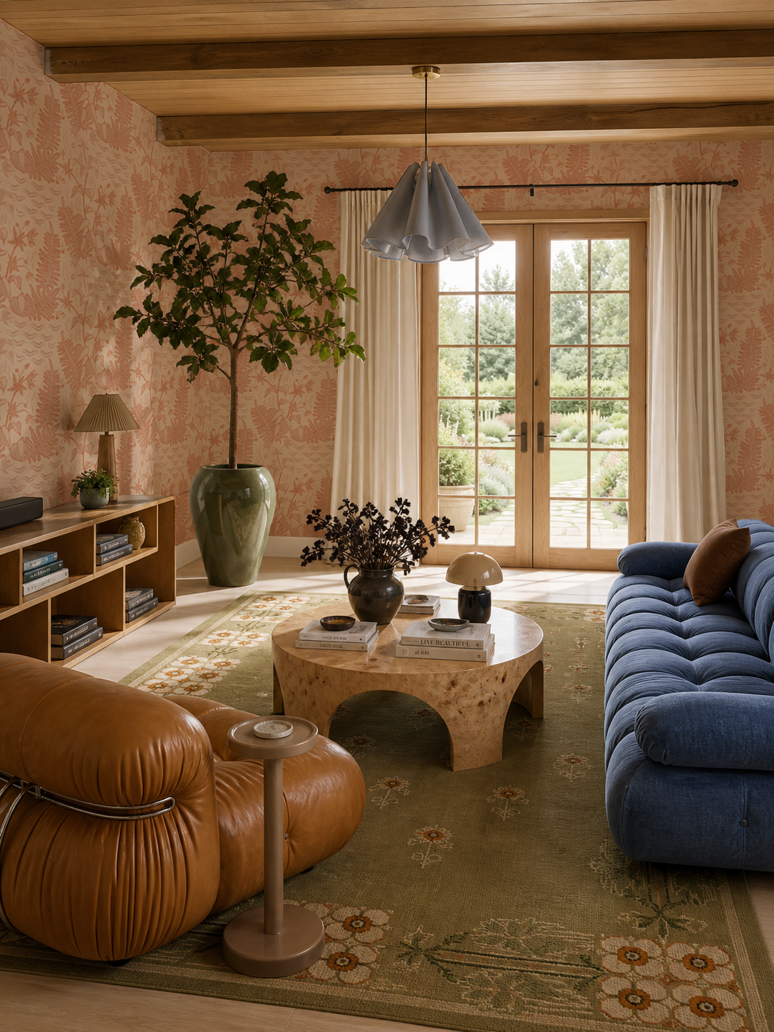 Verdant Folia Wallpaper, peach and orange