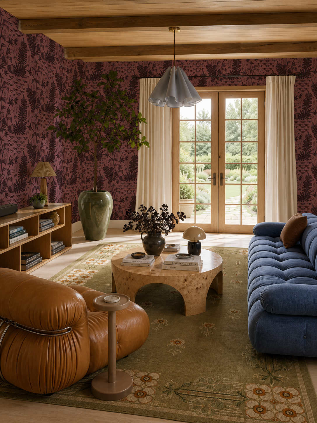 Verdant Folia Wallpaper, plum and blackberry