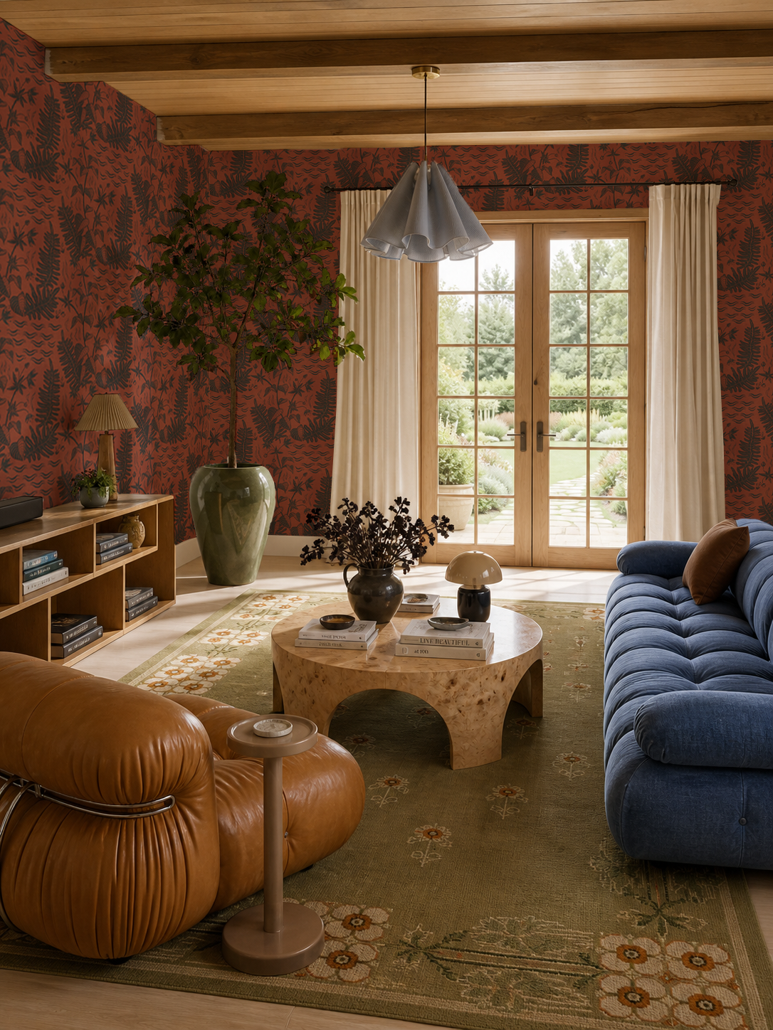 Verdant Folia Wallpaper, rust and charcoal