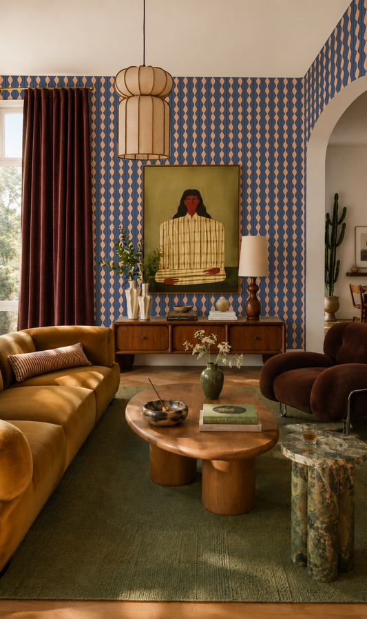 Rosario Stripe Wallpaper, baltic blue and peach