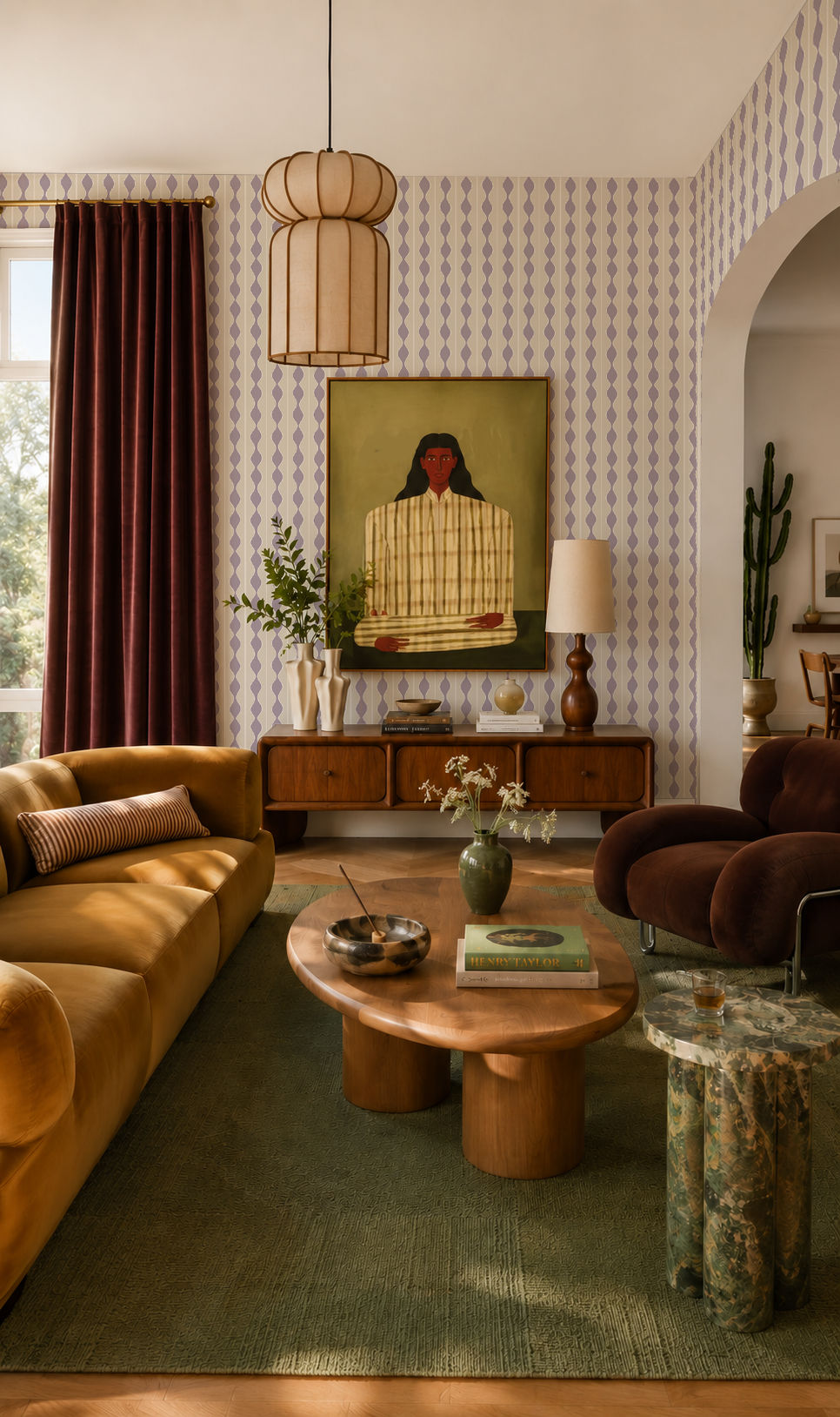 Rosario Stripe Wallpaper, beige and lavender