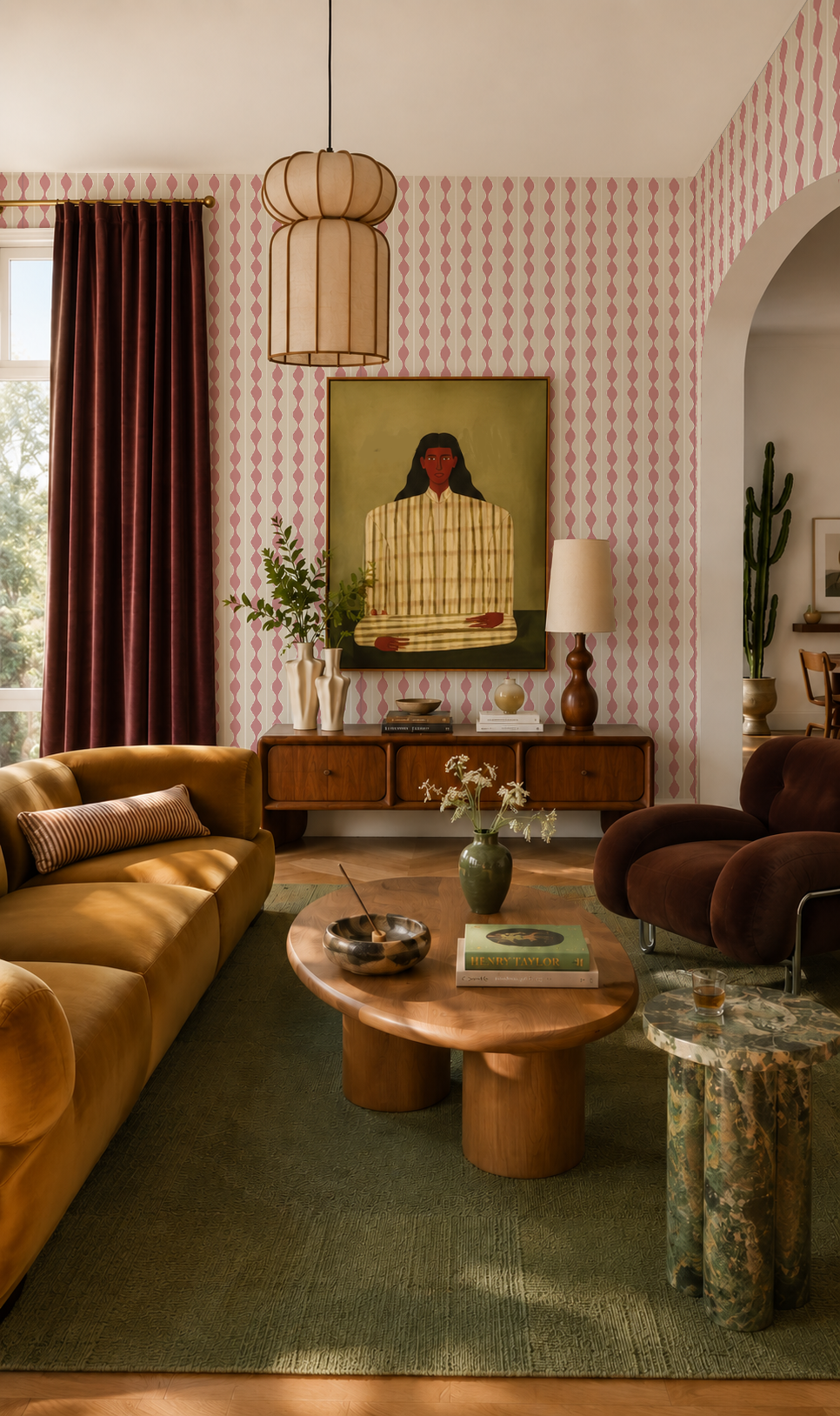 Rosario Stripe Wallpaper, beige and pink