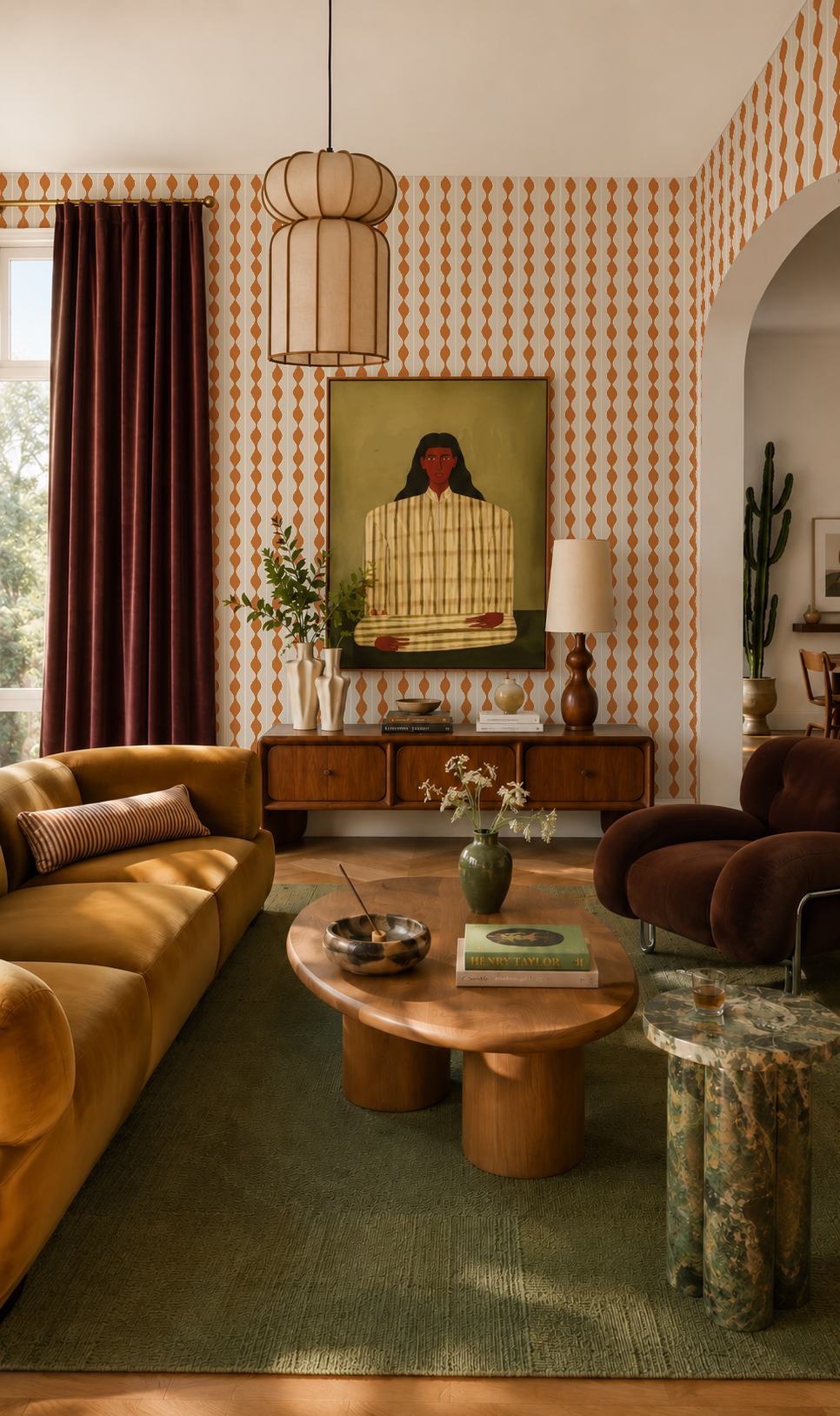 Rosario Stripe Wallpaper, beige and rusty orange
