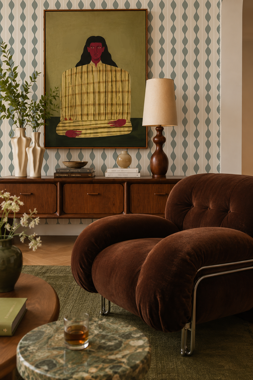 Rosario Stripe Wallpaper, beige and sage