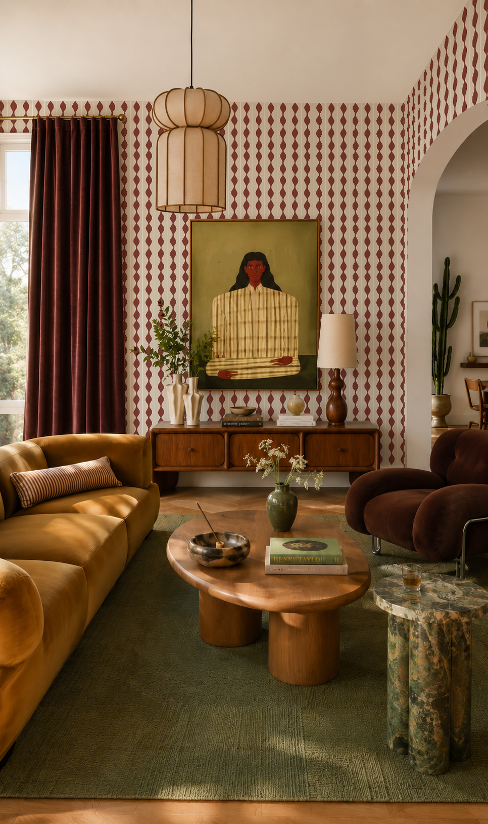 Rosario Stripe Wallpaper, beige and wine