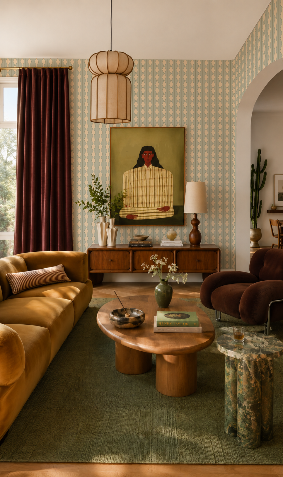 Rosario Stripe Wallpaper, desert aloe, sage and beige