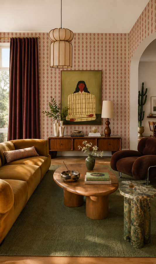 Rosario Stripe Wallpaper, pink clay and beige