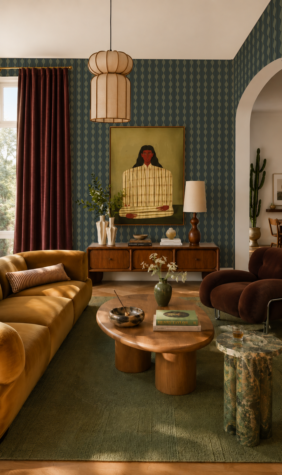 Rosario Stripe Wallpaper, stormy teal and sage