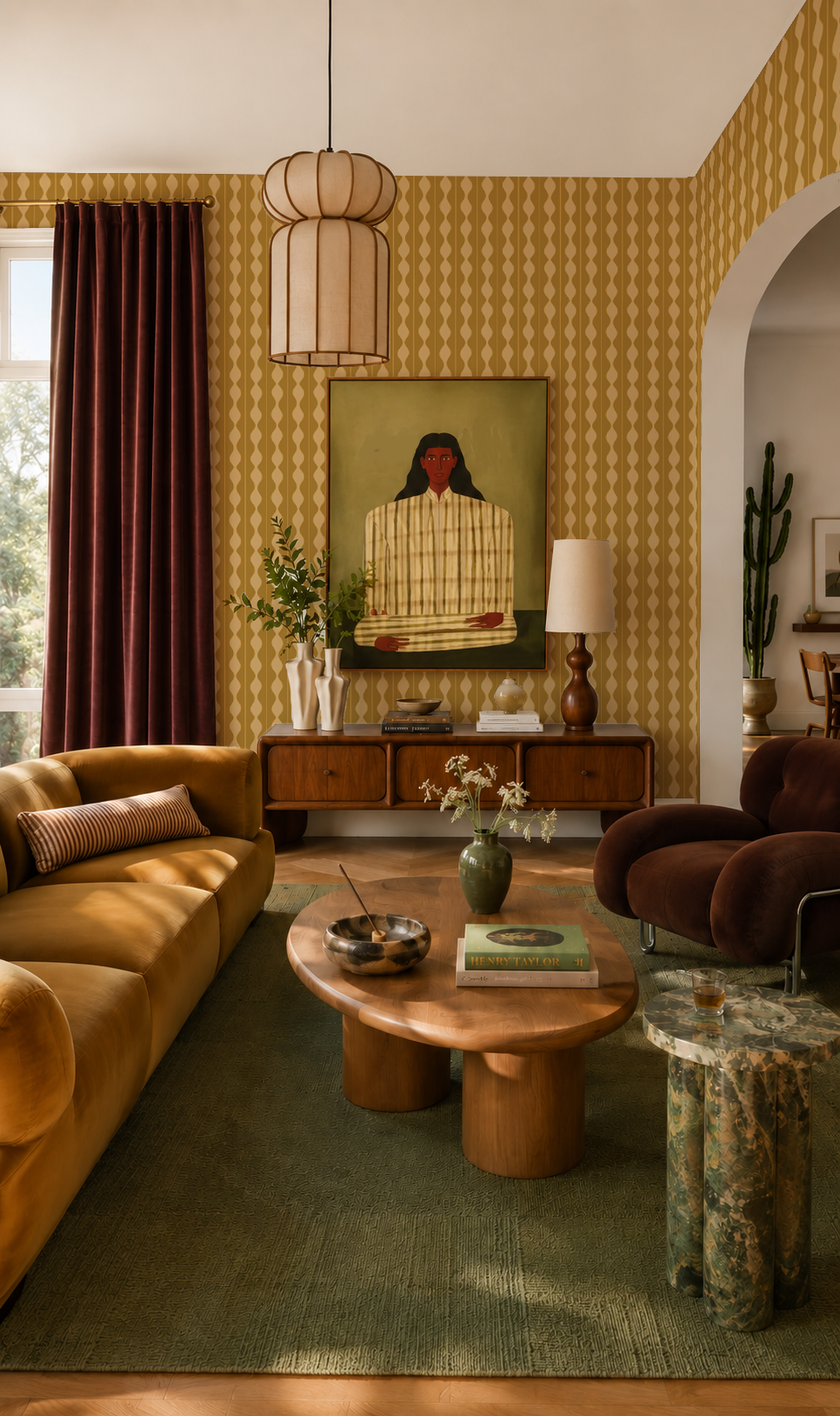 Rosario Stripe Wallpaper, yellow and brown mustard