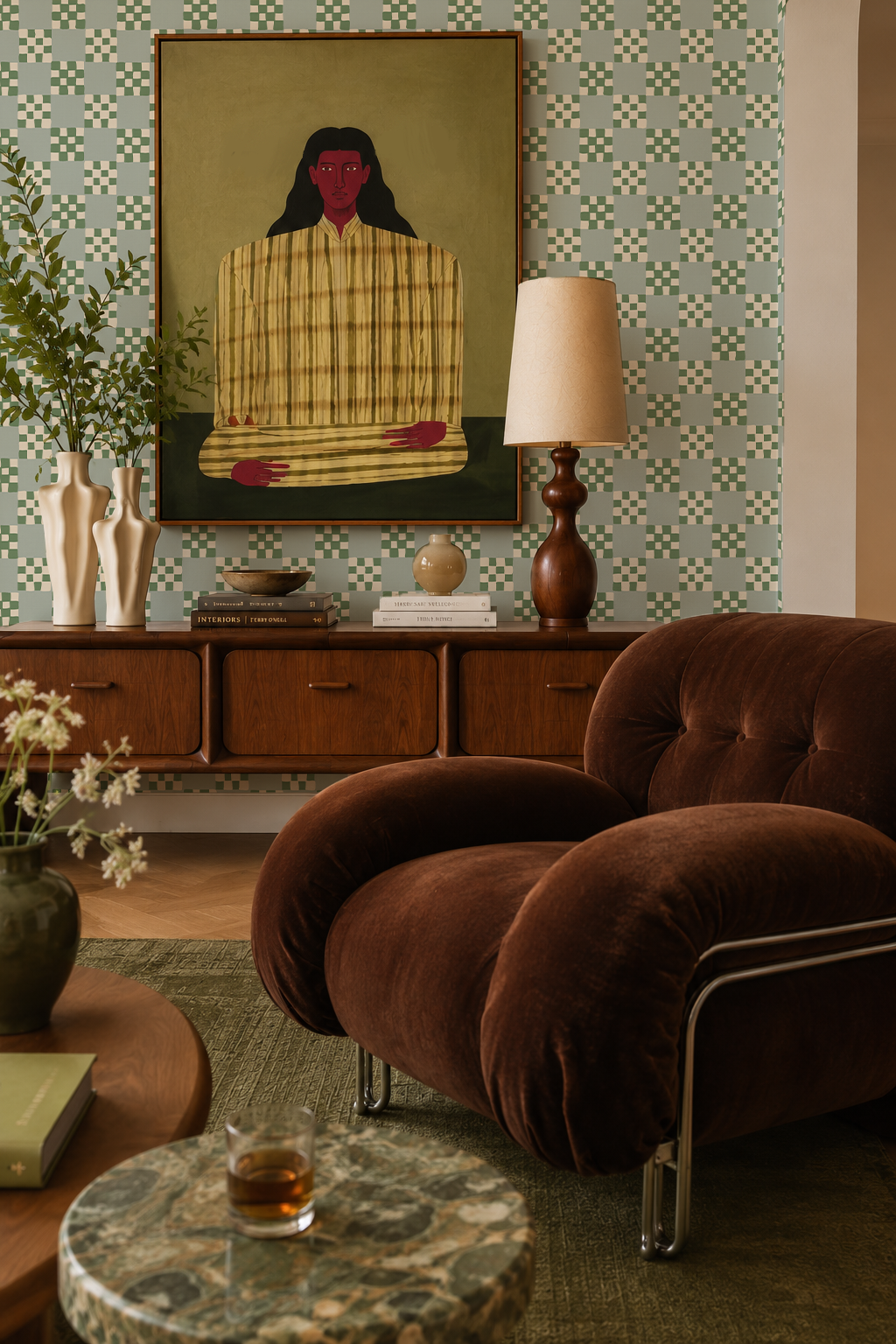 Cantina Check Wallpaper, mint, sage and white