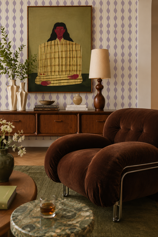 Rosario Stripe Wallpaper, beige and lavender