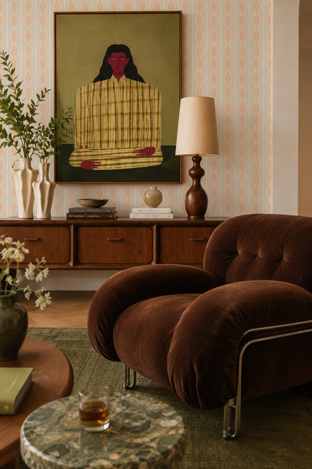 Rosario Stripe Wallpaper, beige and nude peach