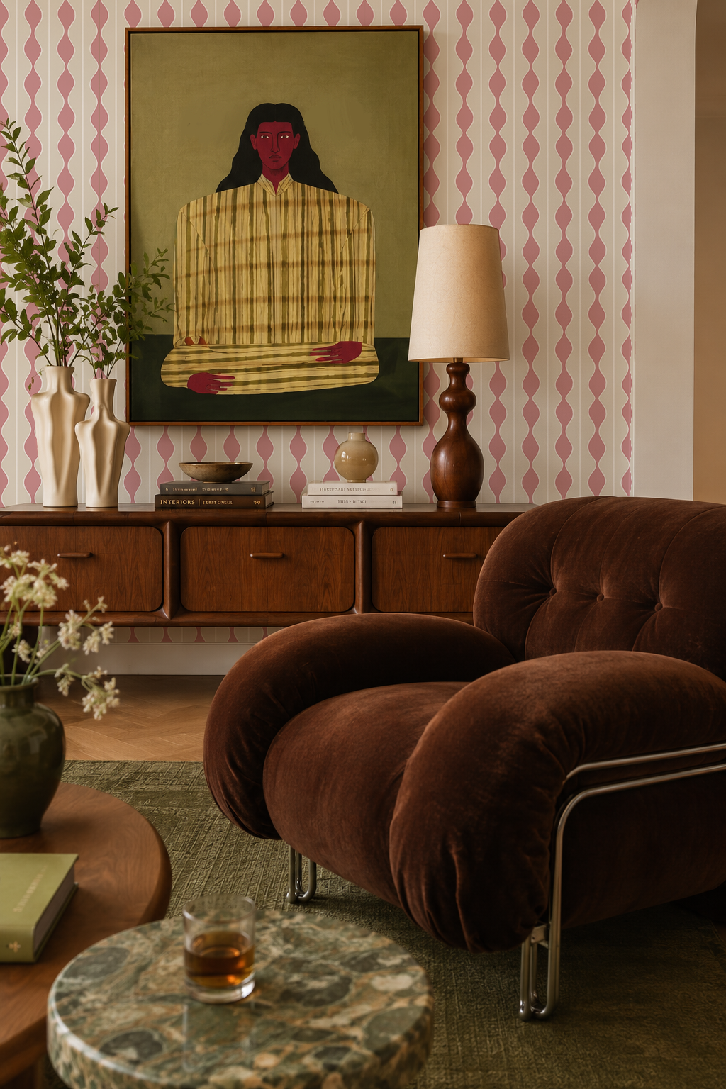 Rosario Stripe Wallpaper, beige and pink