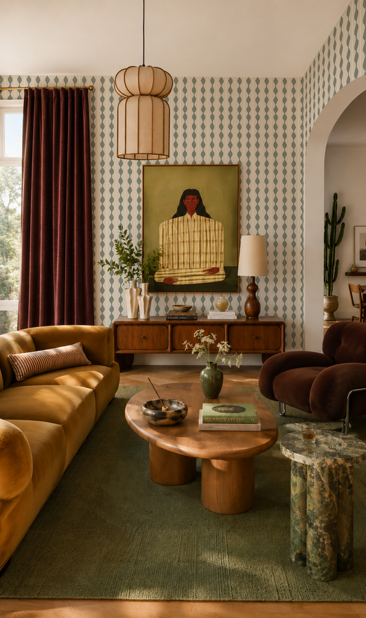 Rosario Stripe Wallpaper, beige and sage