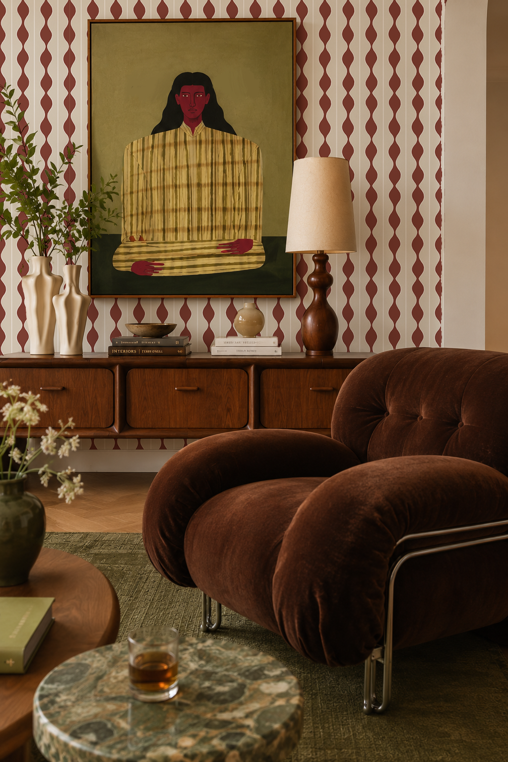 Rosario Stripe Wallpaper, beige and wine