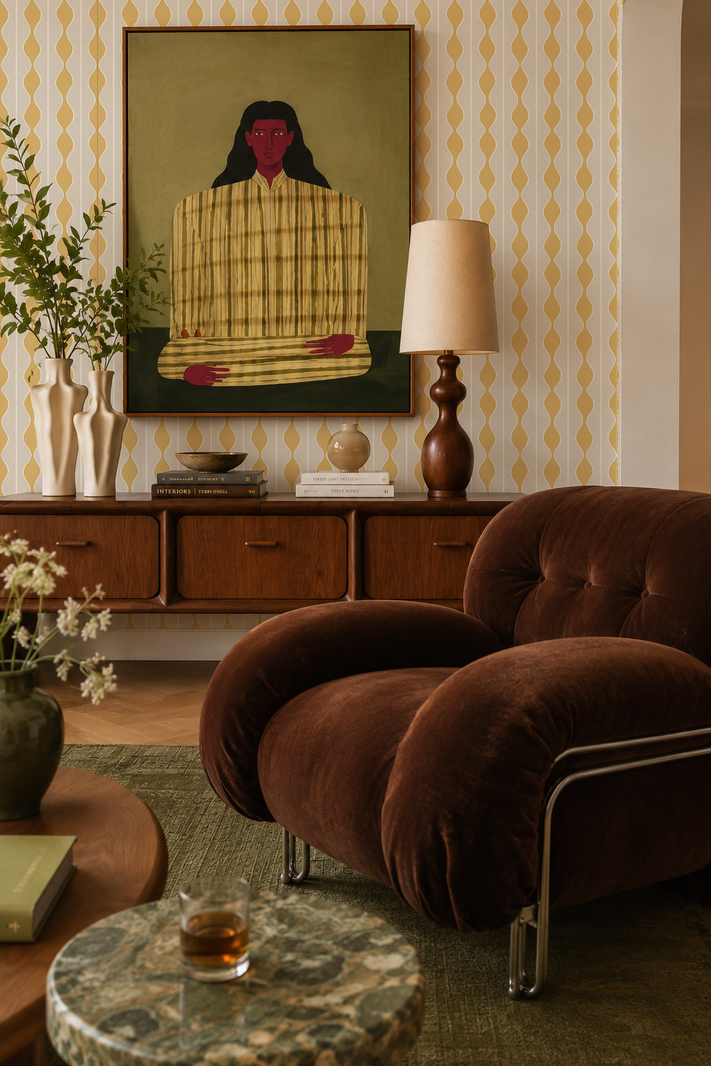 Rosario Stripe Wallpaper, beige and yellow