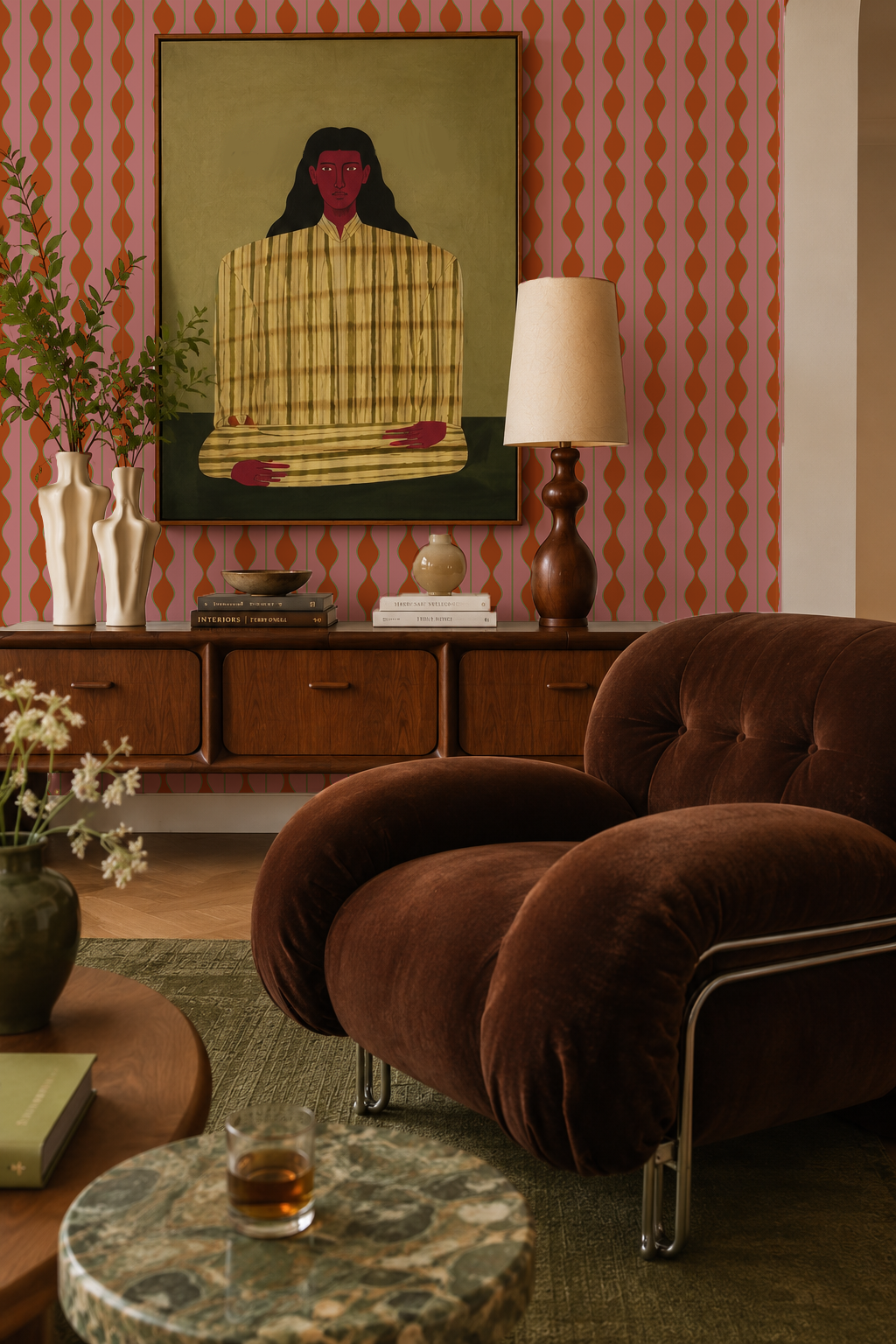 Rosario Stripe Wallpaper, pink, orange and green