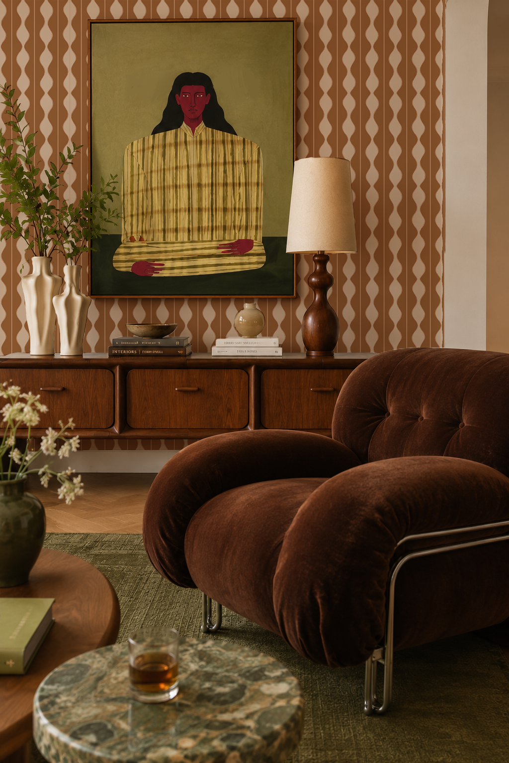 Rosario Stripe Wallpaper, toffee and salted caramel