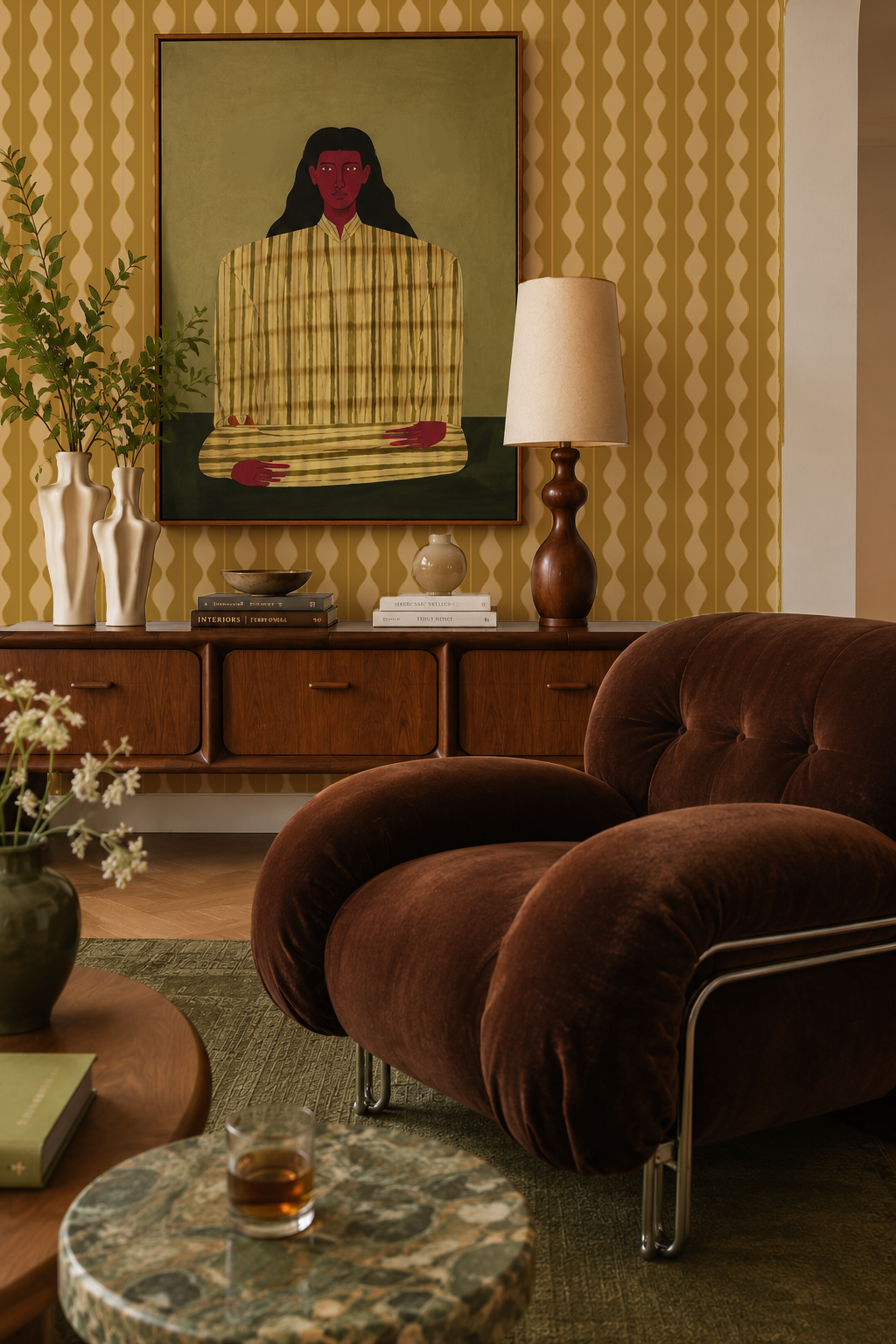 Rosario Stripe Wallpaper, yellow and brown mustard