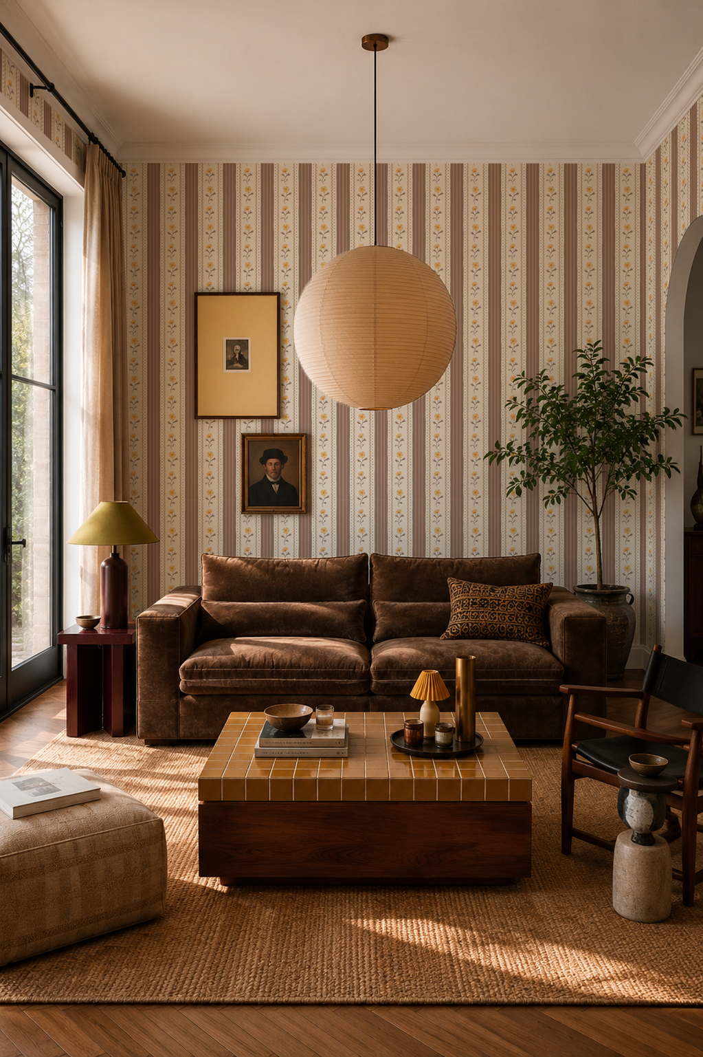Amapola Stripe Wallpaper, beige, coco and marigold