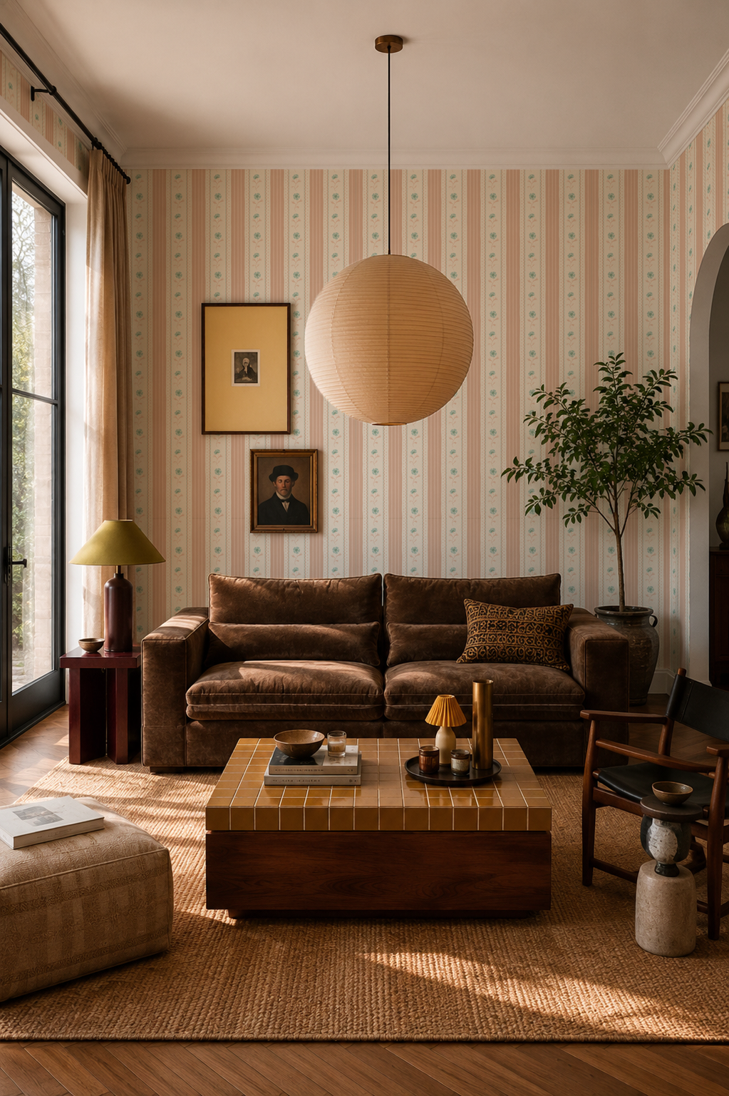 Amapola Stripe Wallpaper, beige, peach and mint