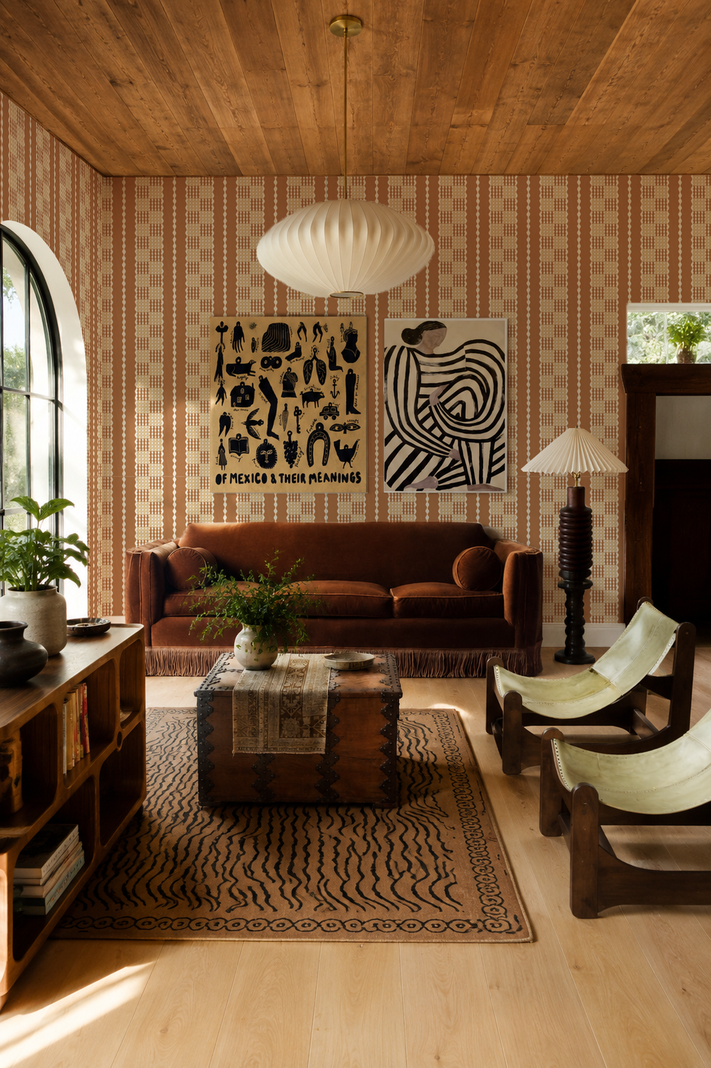 Telar Weave Wallpaper, apricot, butter and off-white