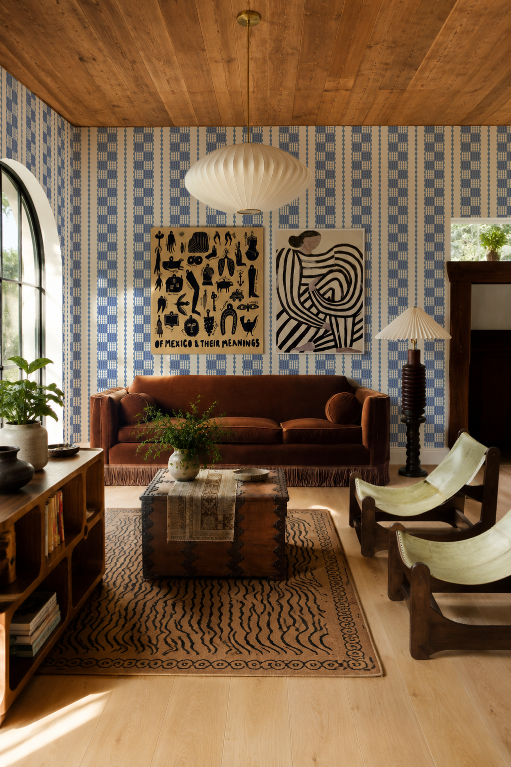 Telar Weave Wallpaper, beige and blue