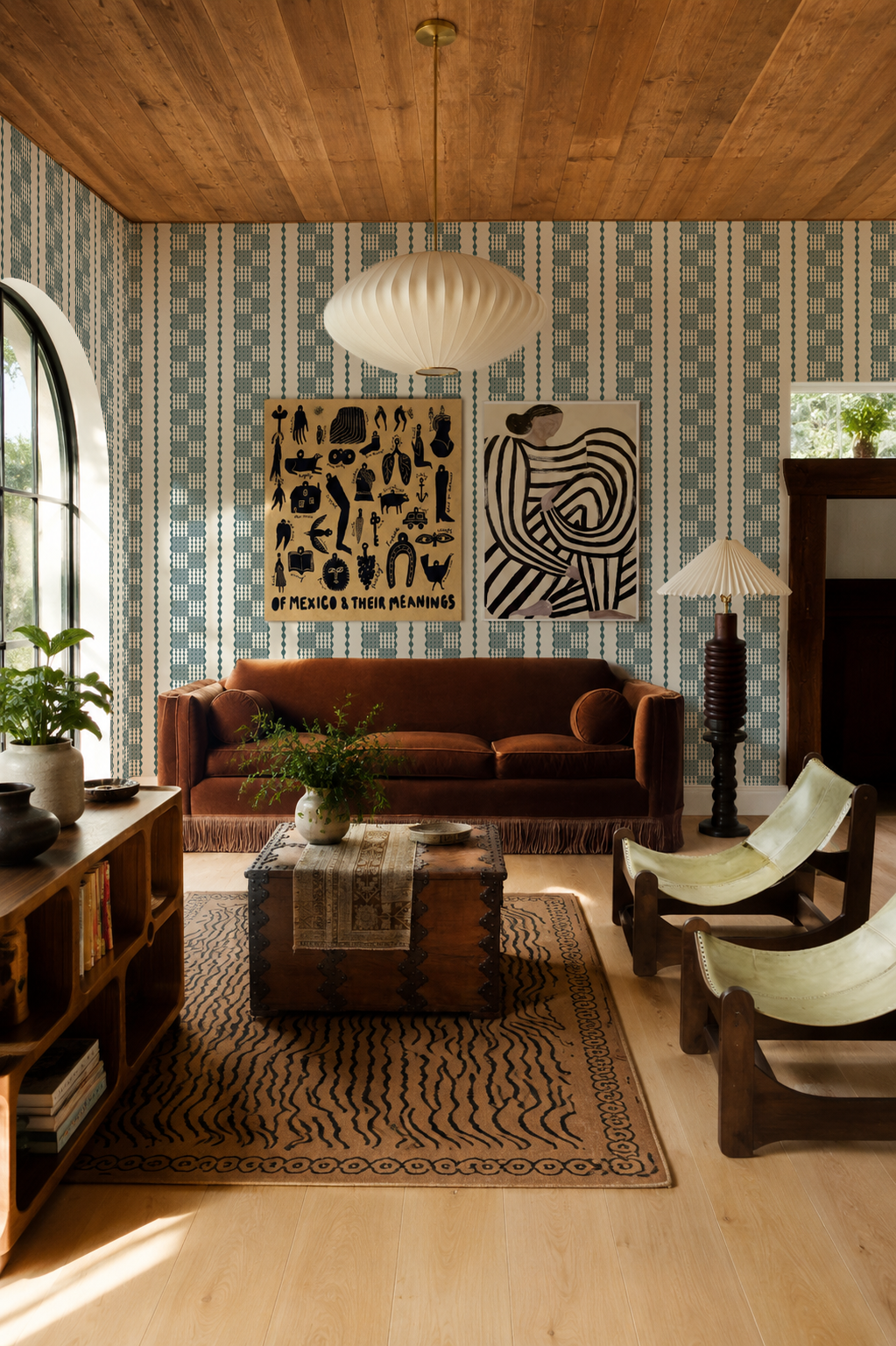 Telar Weave Wallpaper, beige and dusty teals