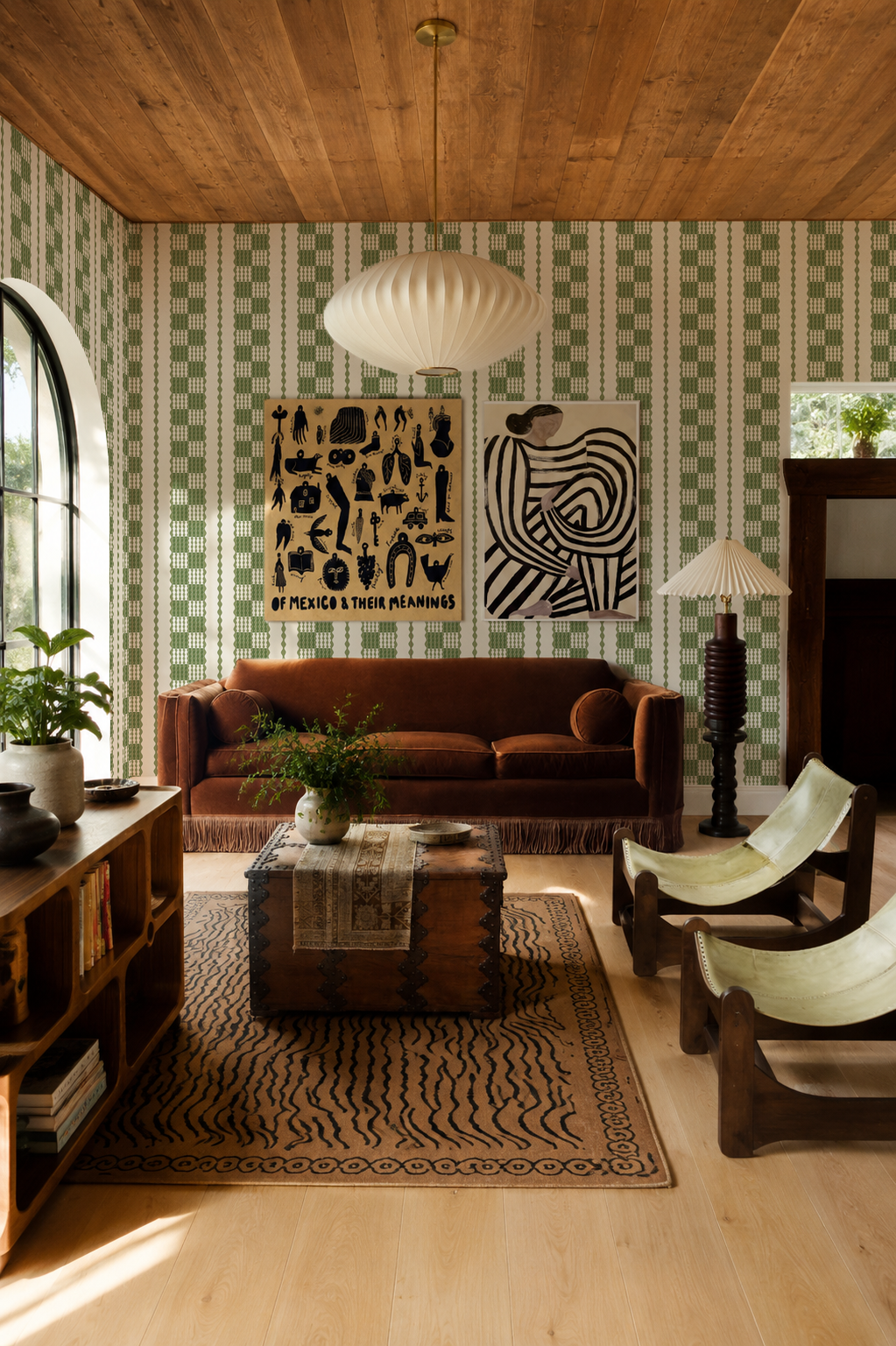 Telar Weave Wallpaper, beige and green