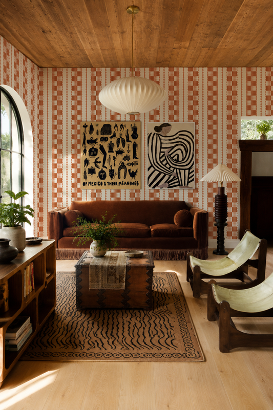 Telar Weave Wallpaper, beige and orange