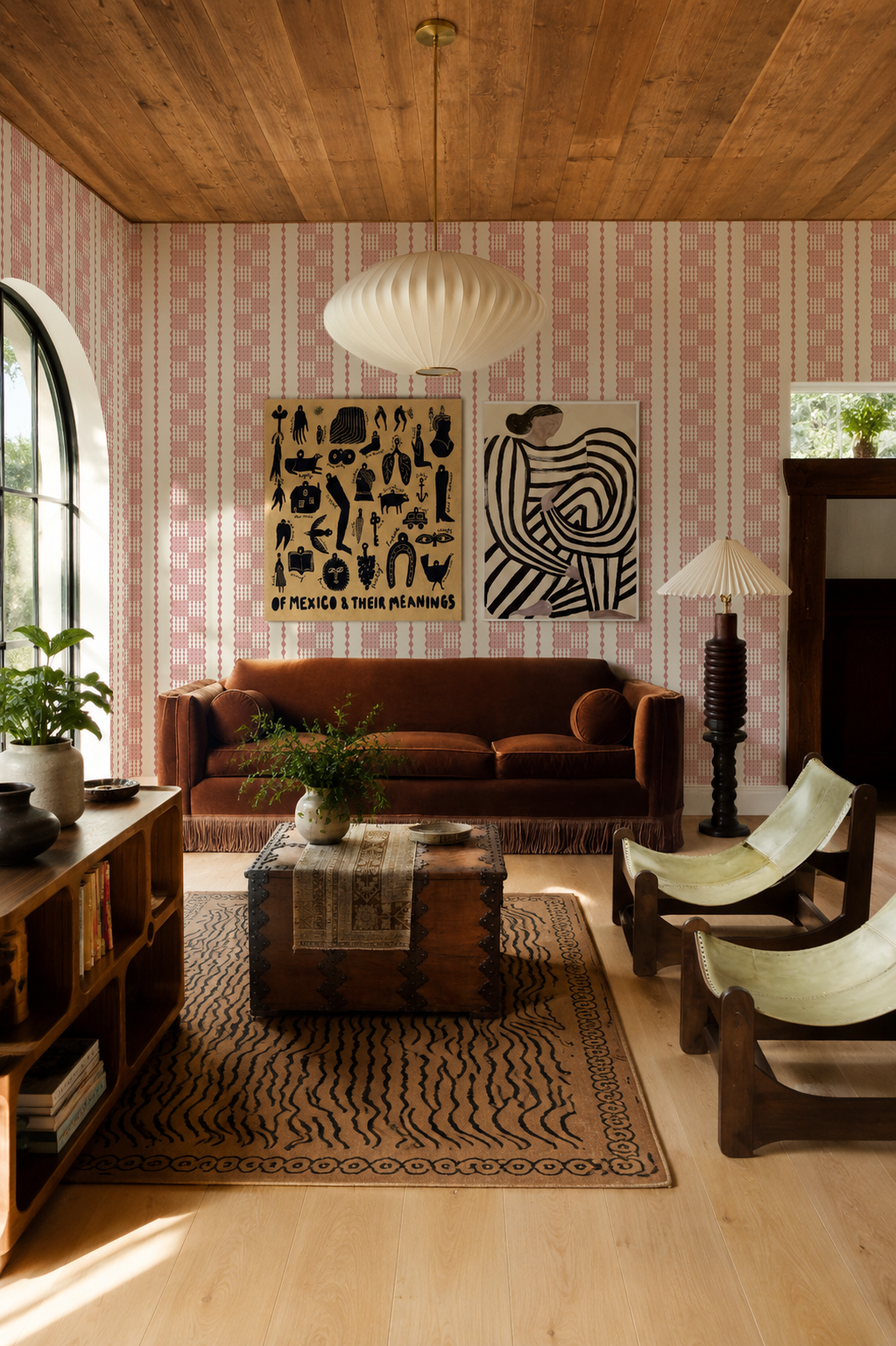 Telar Weave Wallpaper, beige and pink