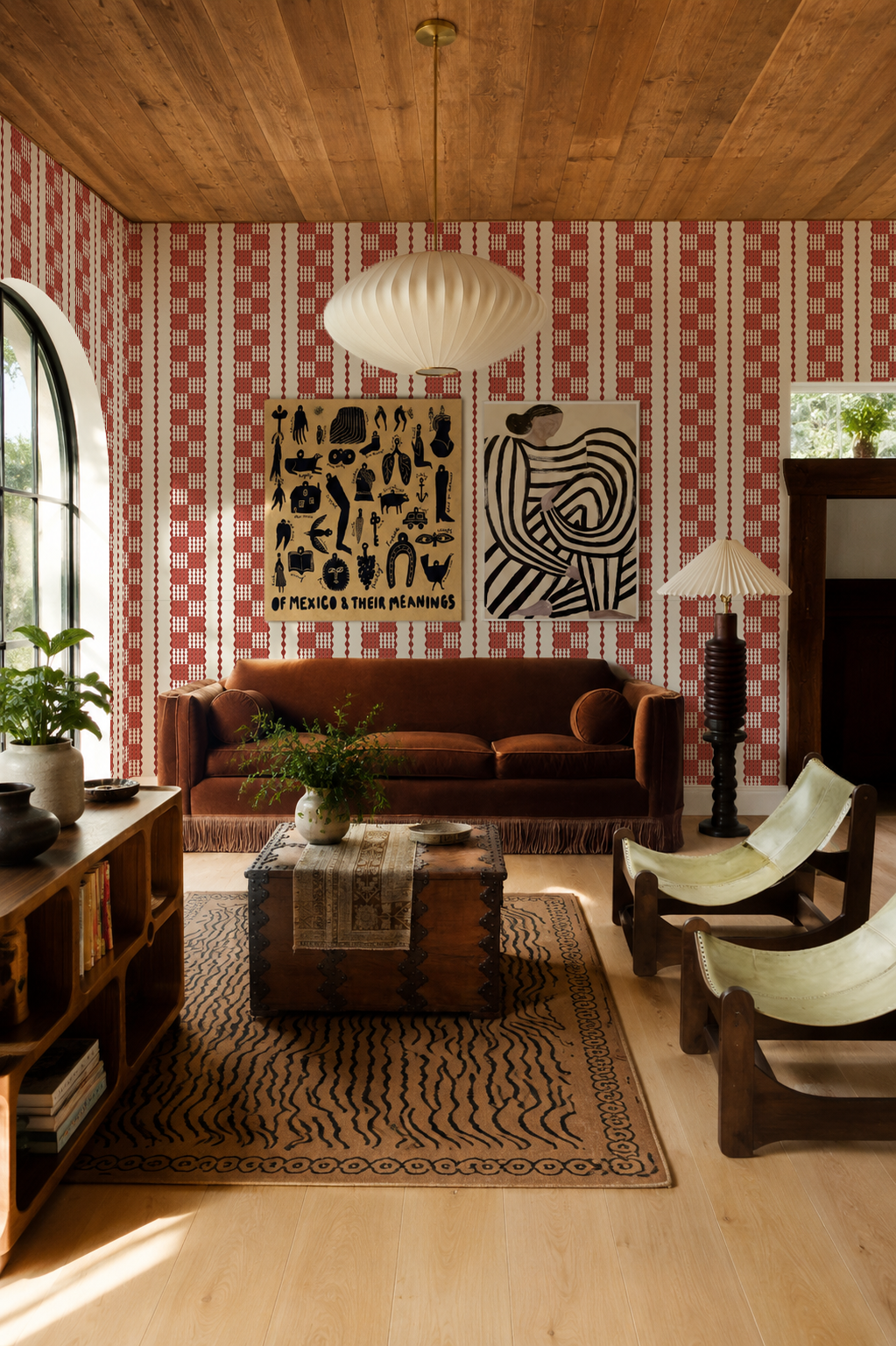 Telar Weave Wallpaper, beige and red