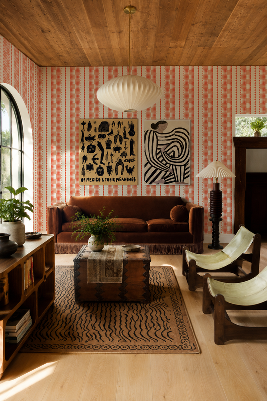 Telar Weave Wallpaper, beige and salmon peach