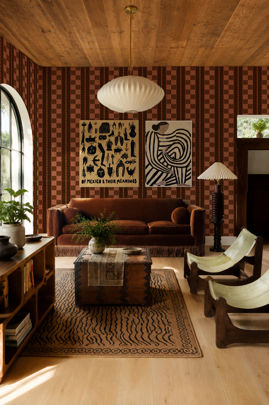 Telar Weave Wallpaper, brown, peach and orange