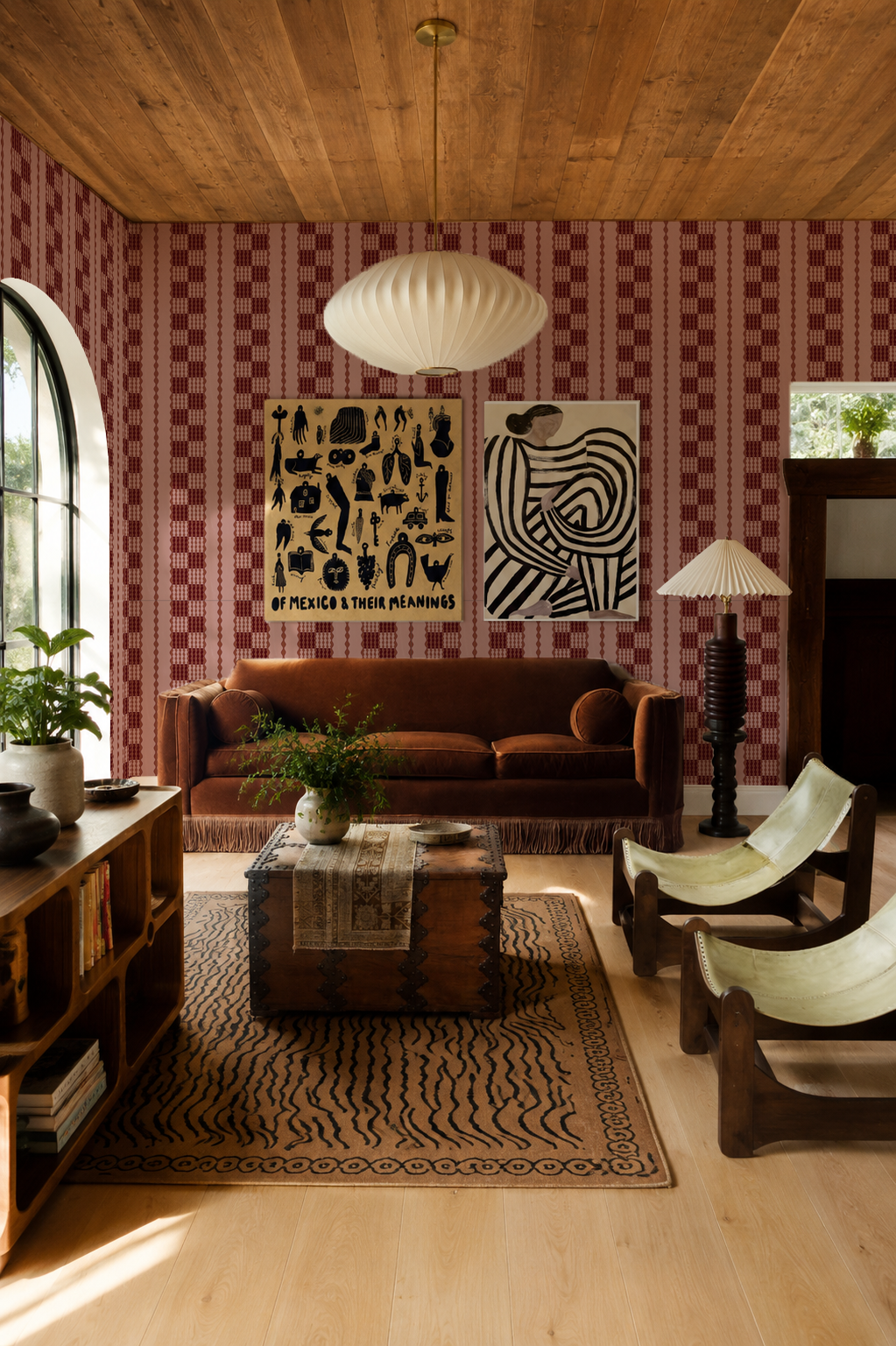 Telar Weave Wallpaper, mauve, terra cotta and wine