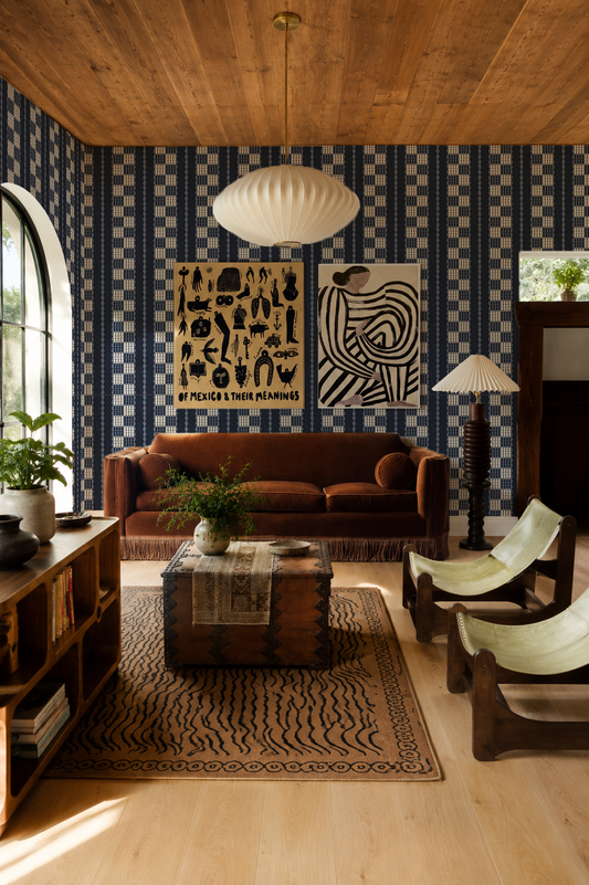 Telar Weave Wallpaper, navy, blue and off-white
