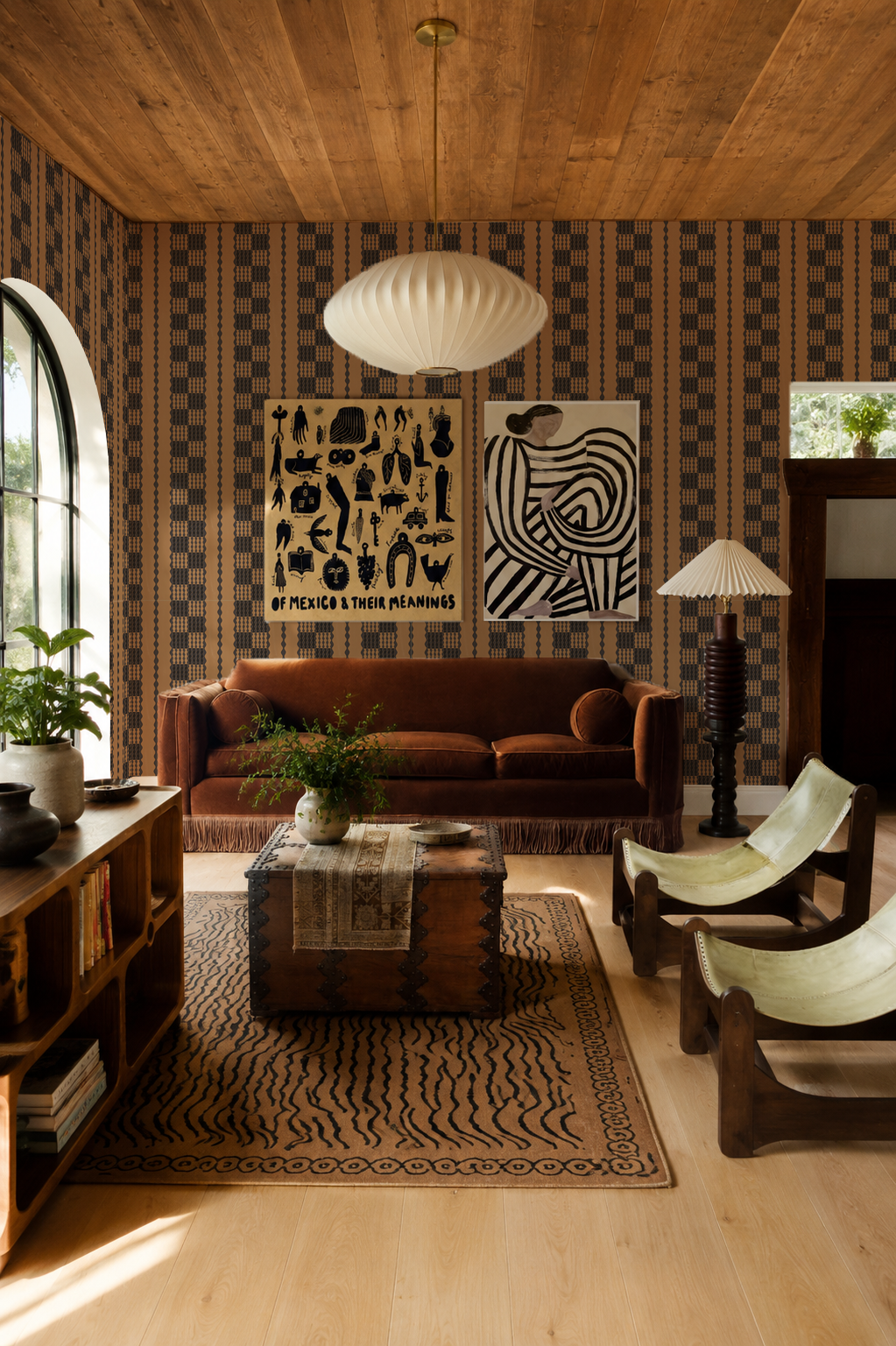 Telar Weave Wallpaper, toffee and charcoal