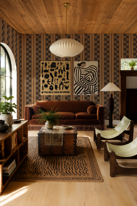 Telar Weave Wallpaper, toffee and charcoal