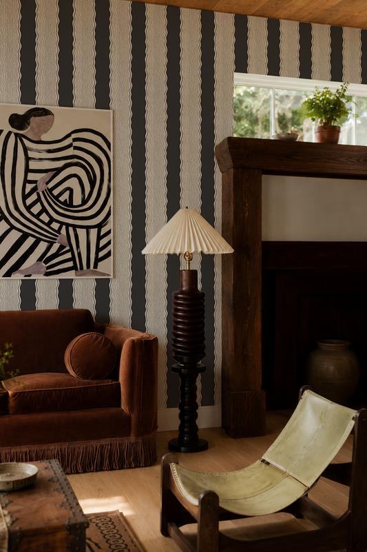 Rio Ripple Wallpaper, beige and charcoal
